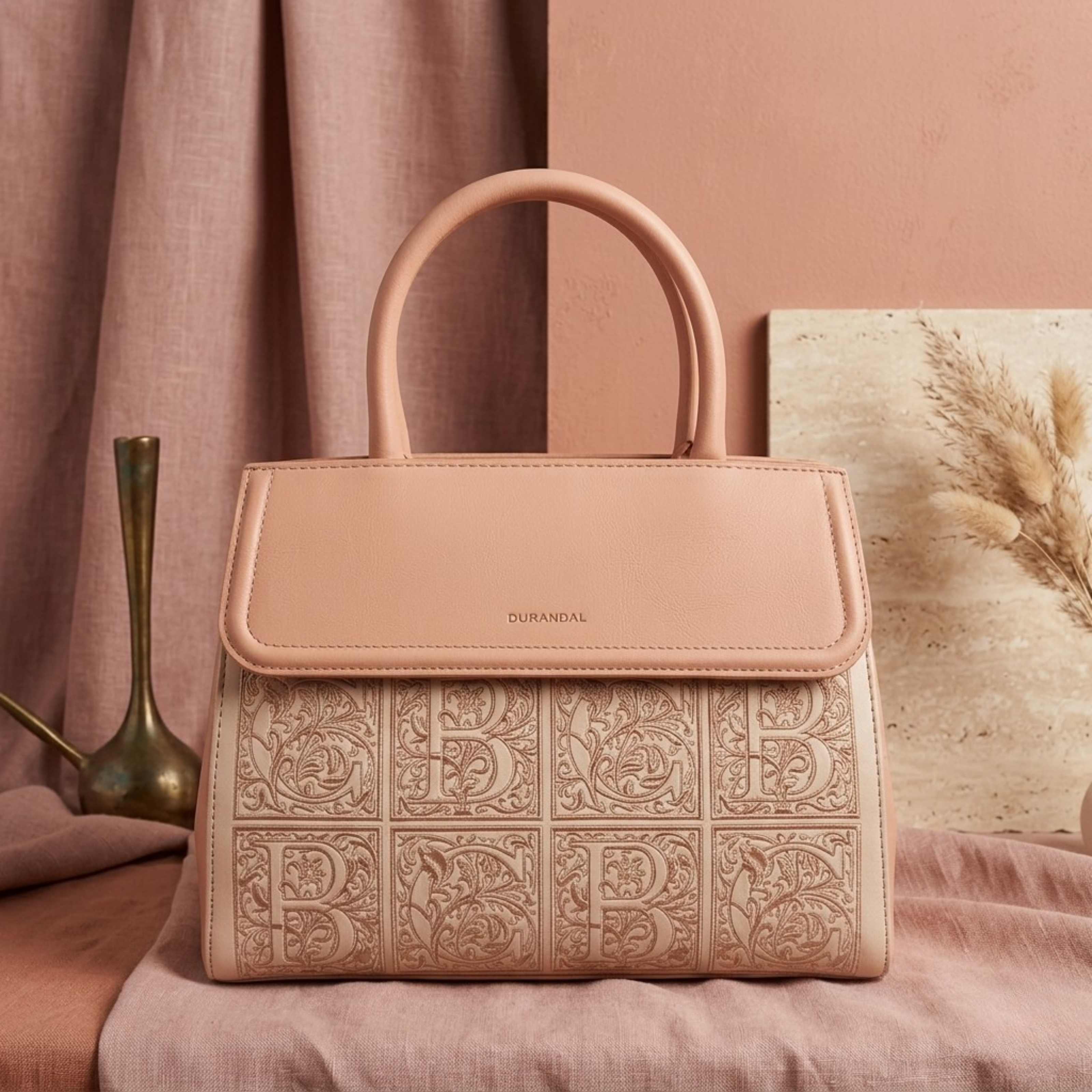 Durandal Embossed Floral Tile Satchel Bag