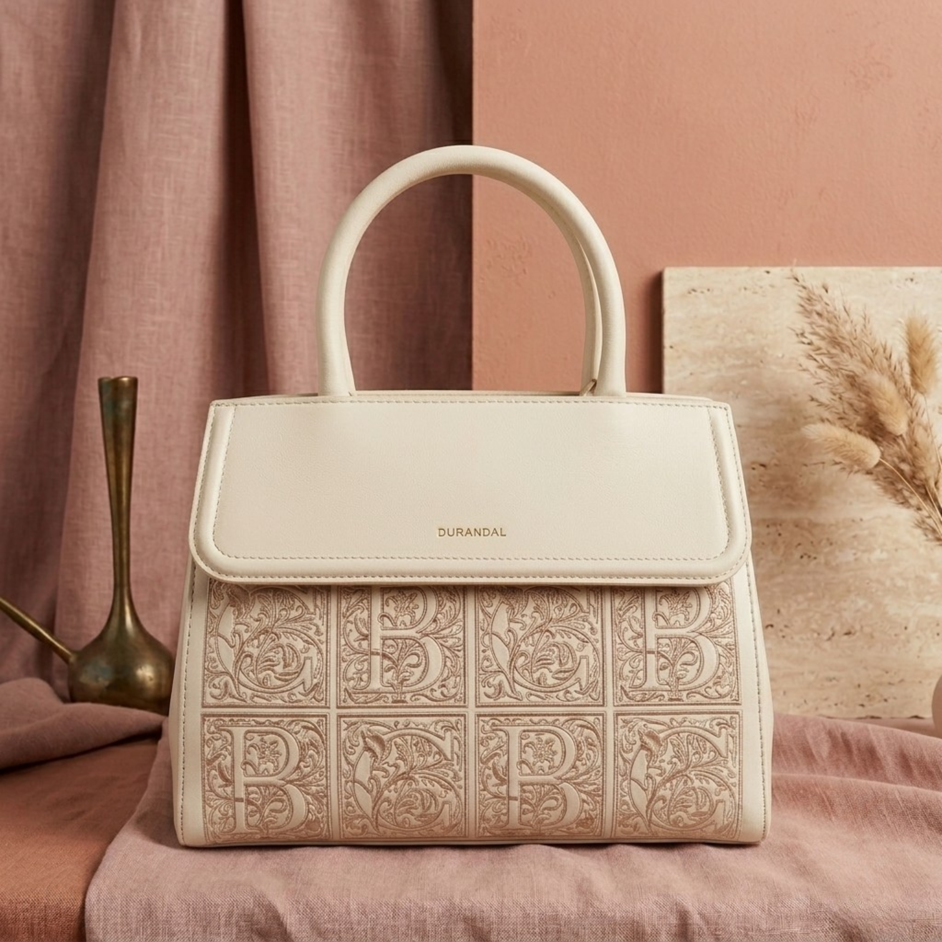Durandal Embossed Floral Tile Satchel Bag