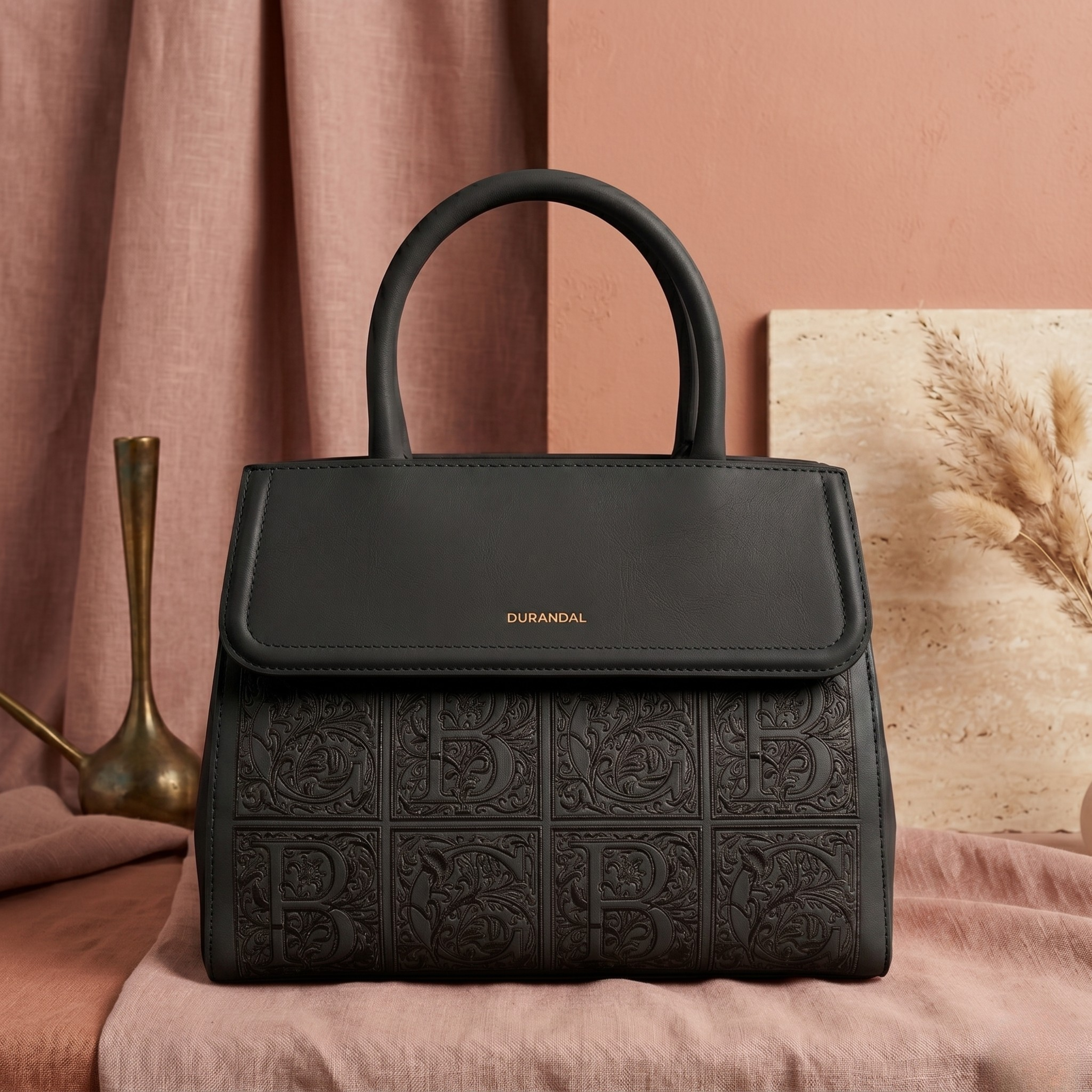 Durandal Embossed Floral Tile Satchel Bag