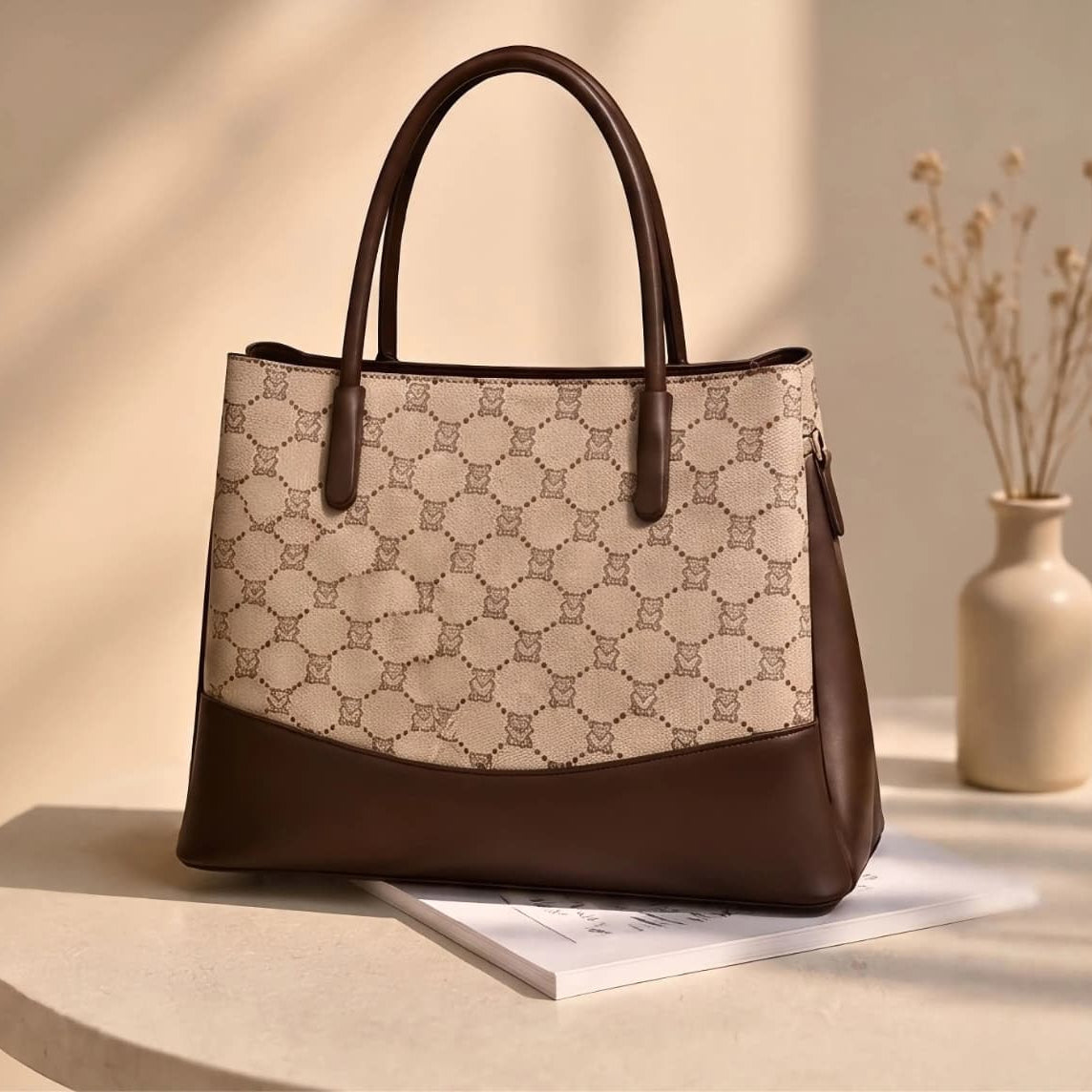 The spacious two-tone tote designed