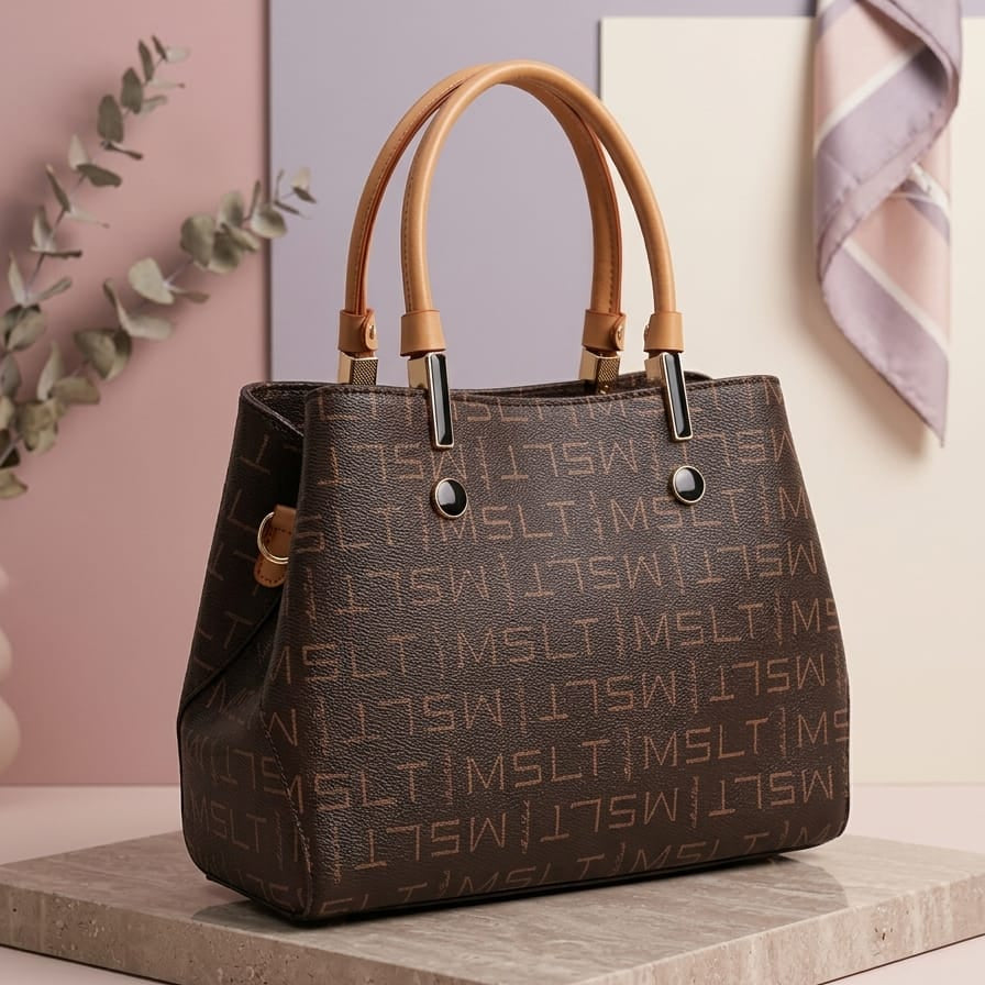 Letter-Print Satchel Tote bag