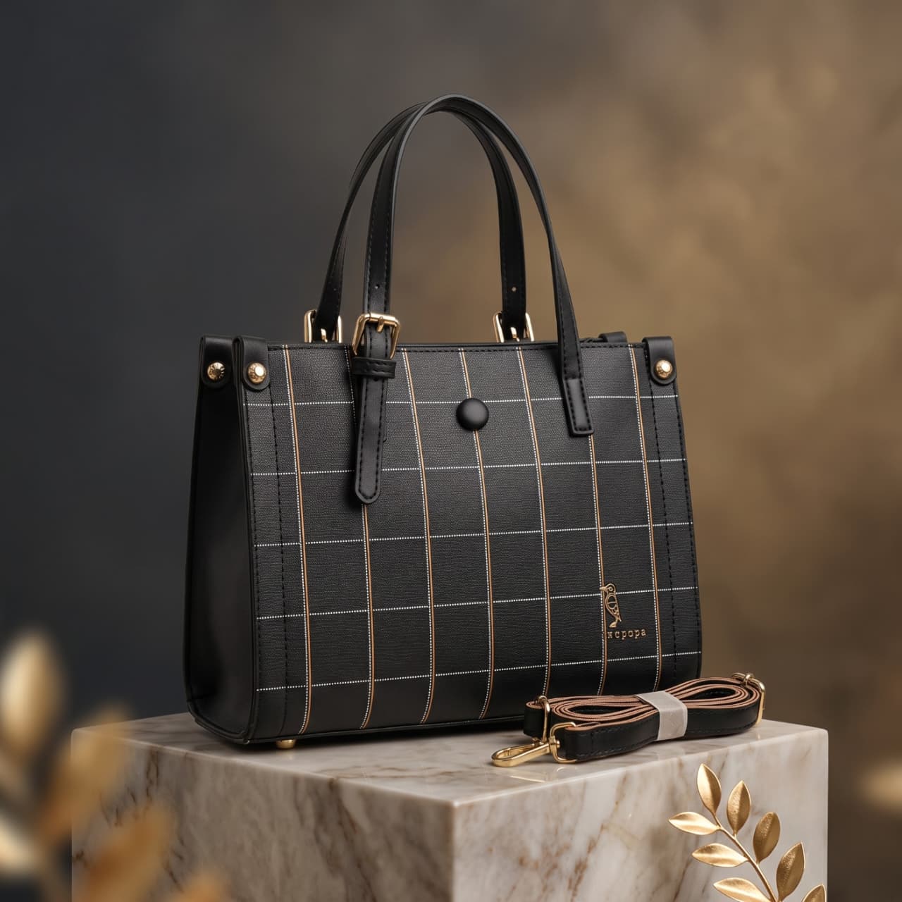 Gold Check Pattern Bag