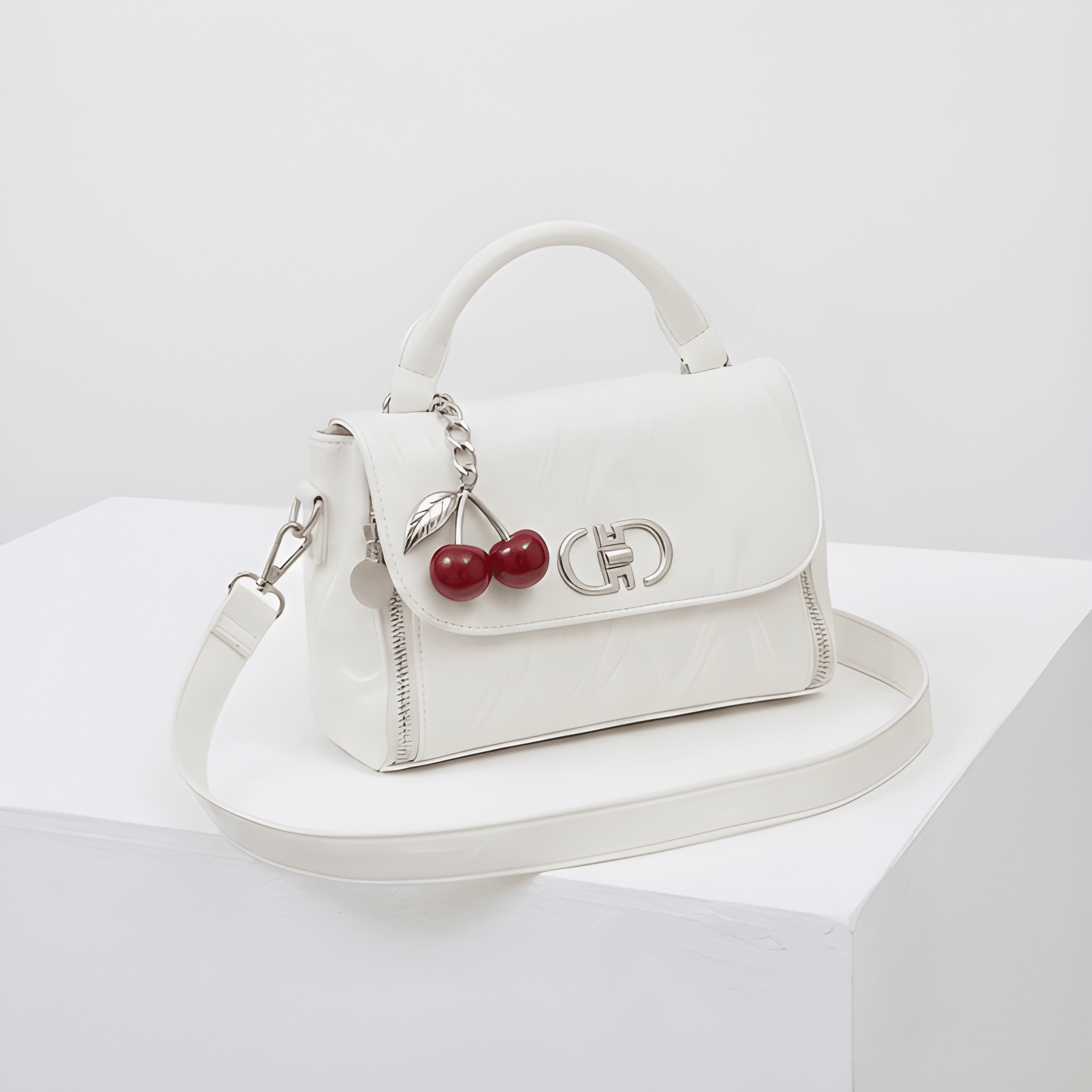 The Cherry Charm: Wrinkled Texture Handbag