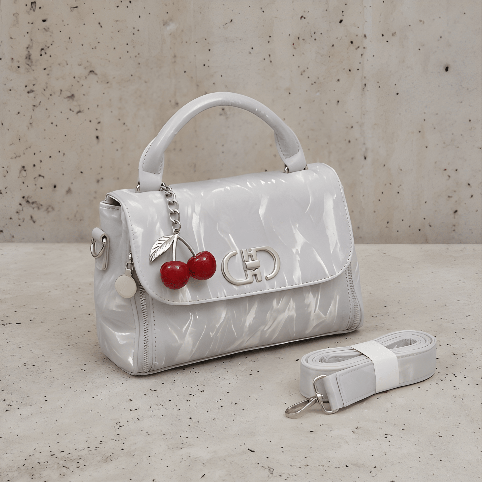 The Cherry Charm: Wrinkled Texture Handbag