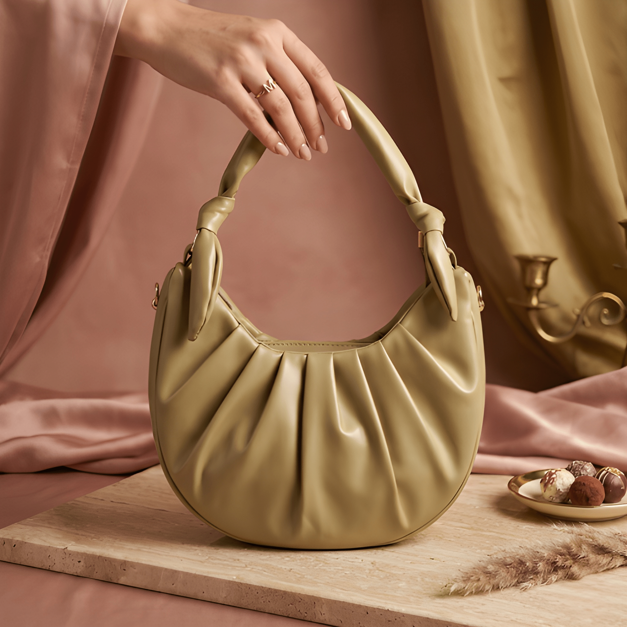 Zewaristan Pleated Crescent Half-Moon Bag