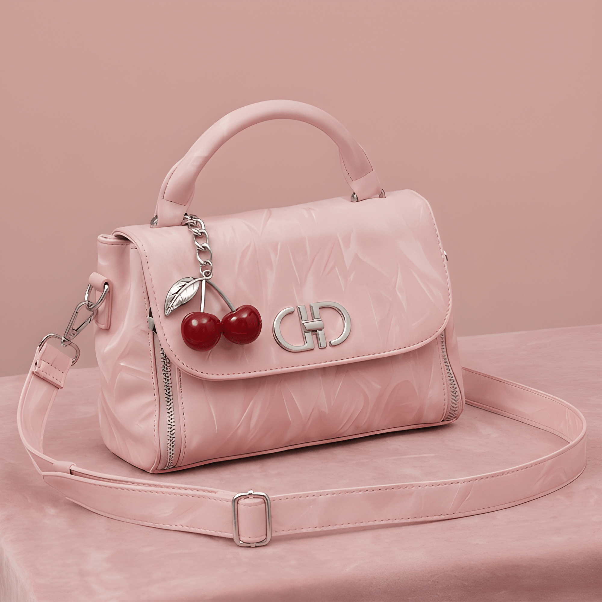 The Cherry Charm: Wrinkled Texture Handbag