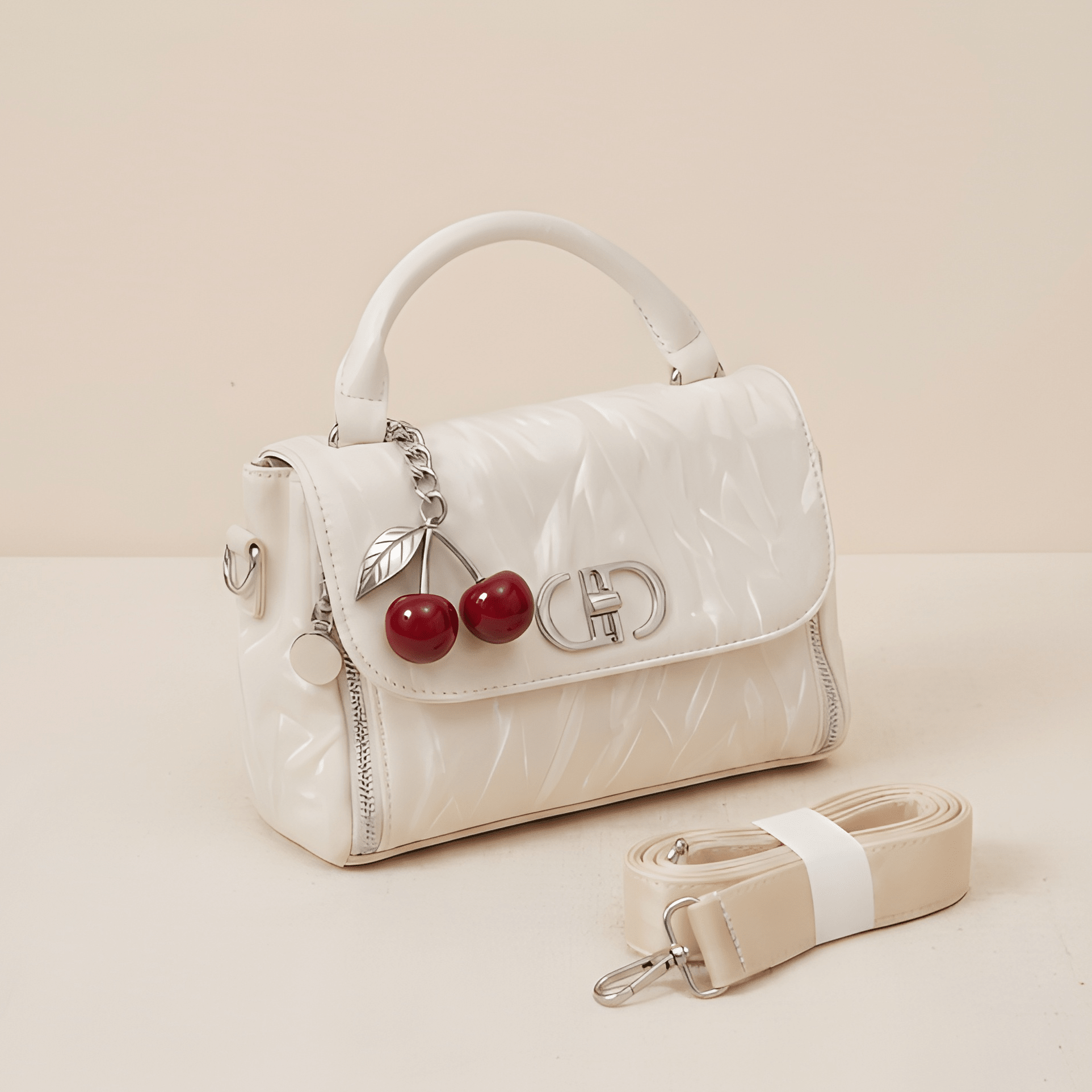 The Cherry Charm: Wrinkled Texture Handbag