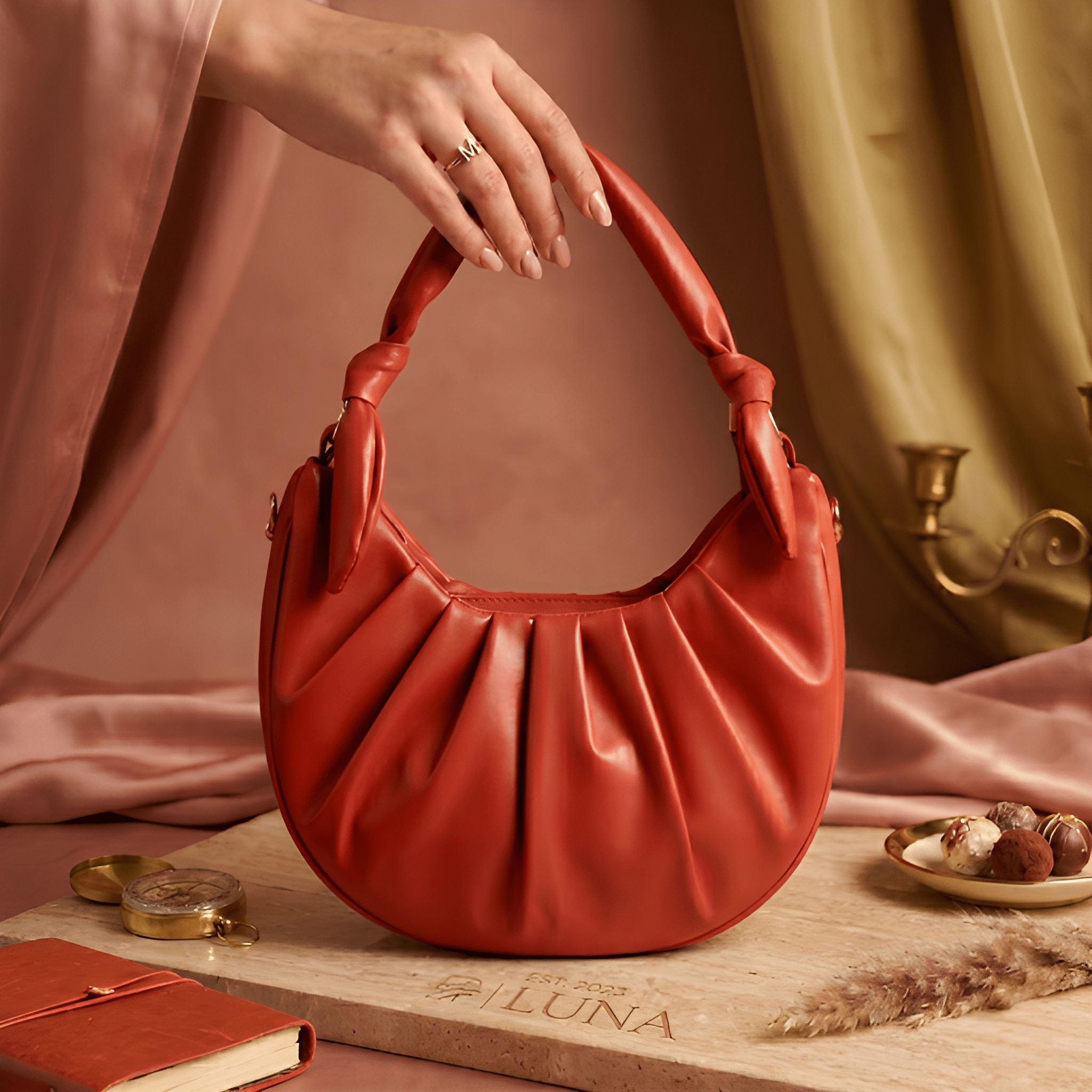 Zewaristan Pleated Crescent Half-Moon Bag